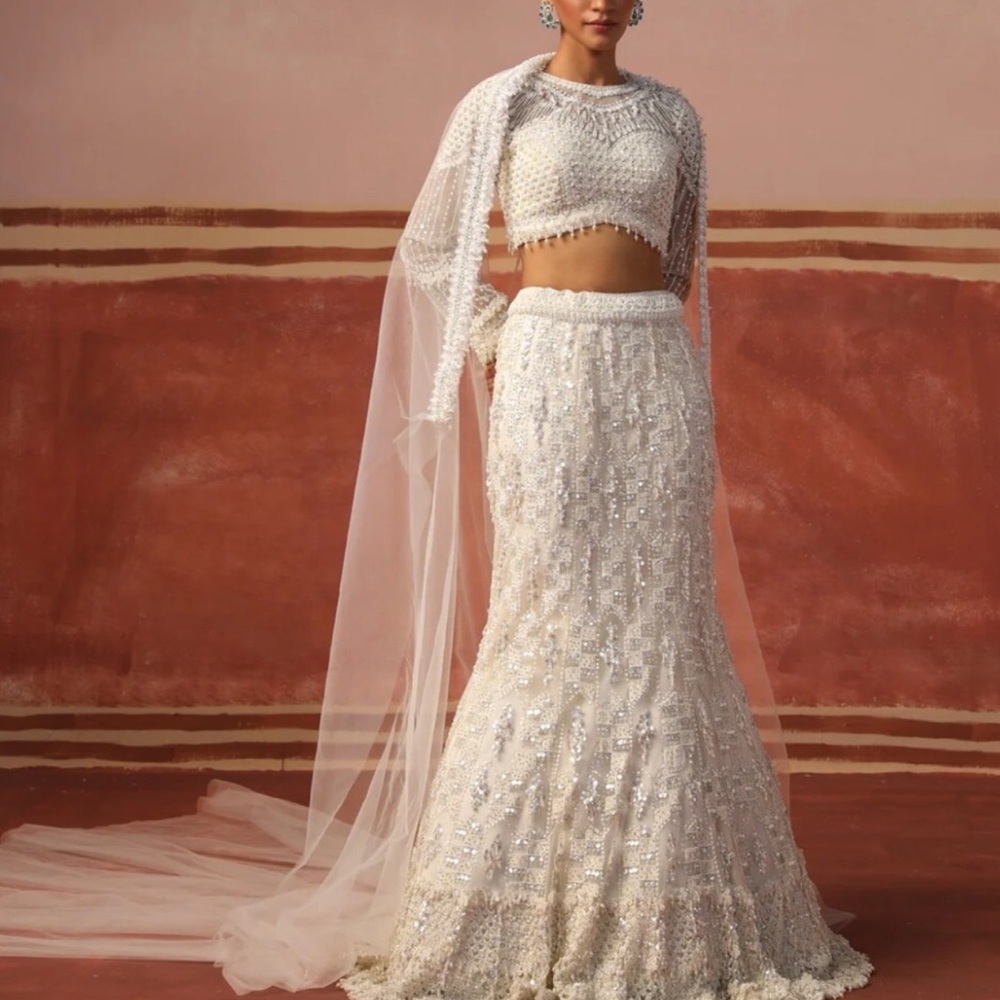 Elegant White Embellished Bridal Lehenga